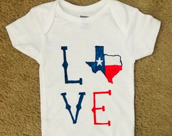 Texas Love organic cotton handpainted onesie, baby bodysuit MADE TO ORDER