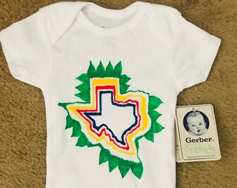 Texas map organic cotton handpainted onesie, baby bodysuit MADE TO ORDER