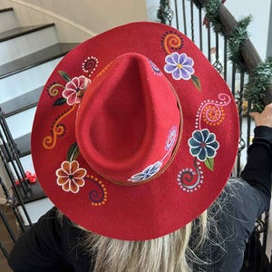 Hand Painted Boho Cowgirl Evil Eye Wide-Brim Cowboy Hat with Red Hearts Evil Eye Cowboy Hat - Etsy main image 2