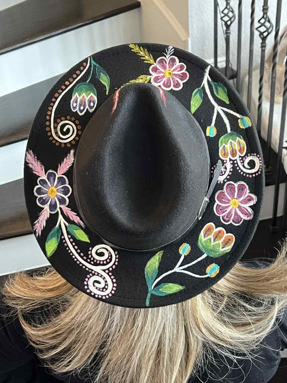 Hand-painted Floral Fedora Hat | Boho Western Felt Hat  display picture 3