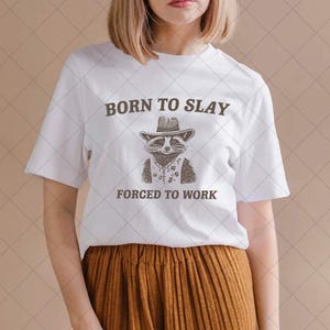 Born To Slay Forced To Work PNG, Funny Raccoon Meme, Vintage Cartoon Digital Download