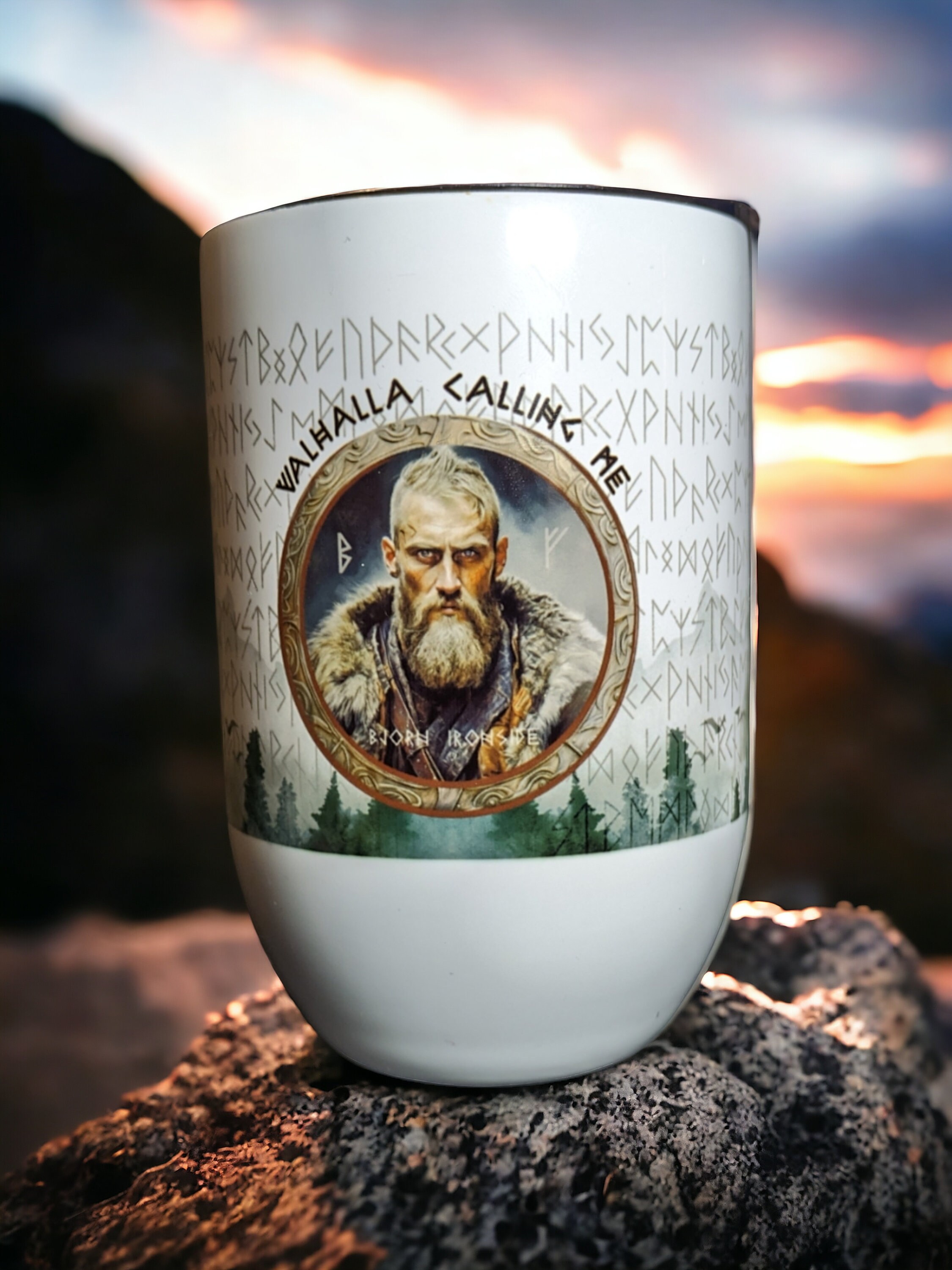 Viking Björn Eisenseite thermal stainless steel mug with forest motif and runes - 355 ml