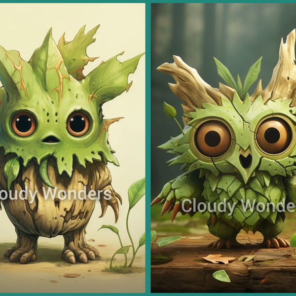 Bundle of 12 forest spirit illustrations - croc creatures, forest dwellers