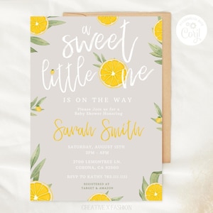 Editable A Sweet Little One Lemon invites, Lemon Baby Shower, Sweet Little baby, Mobile, Instant Download