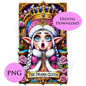 Die Drama Queen Gnome Tarot Karte PNG | Digitaler Download | Süßer Wichtel | Tarot Karte Illustrativ | Erwachsenen Humor PNG | Lustiger Wichtel PNG