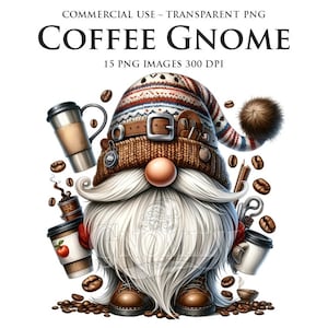 Coffee Gnome PNG Bundle, Watercolor Gnomes Clipart, 15 PNG High-Quality PNGs, Coffee Gnomes, Coffee Gnome PNG graphics, Gnome sublimation