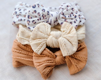 Wide Baby Headband Set/3 Stretchy Headbands/Bow Set/Earth Tone Bows/Baby Shower Gift/Neutral Bows/Baby Headwrap