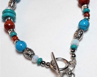 Turquoise & Coral Charm Bracelet