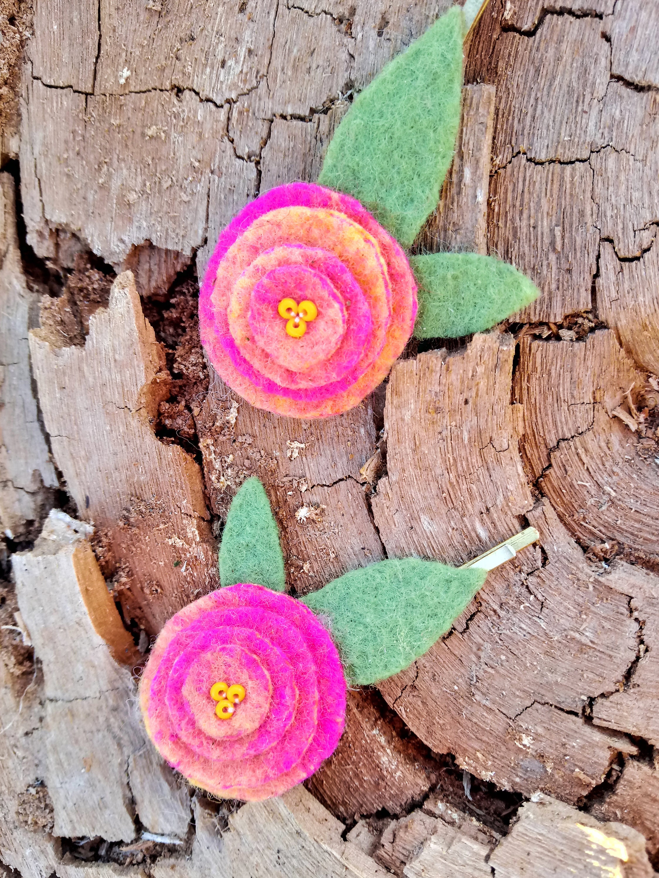 Felted flower Pink Hairpin Flowers hairclip Handmade flower Etsy