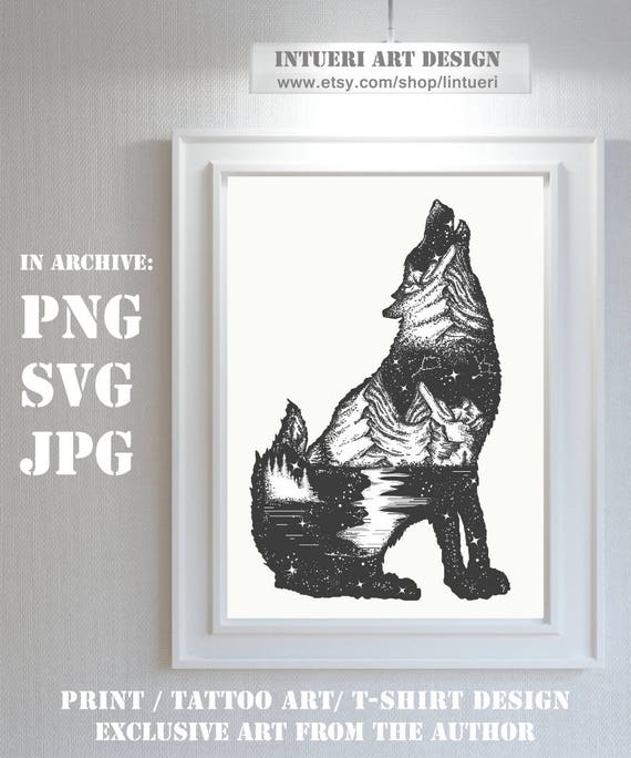 Wilk Podwójnej Ekspozycji Sztuki Tatuażu Wilk Svg Symbol Etsy