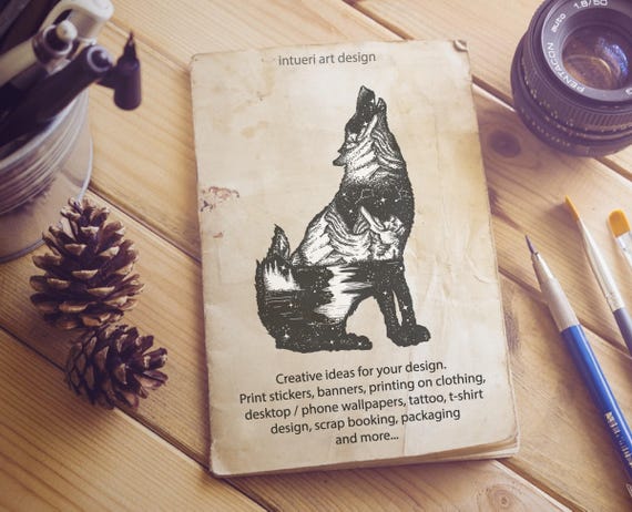 Wilk Podwójnej Ekspozycji Sztuki Tatuażu Wilk Svg Symbol Etsy