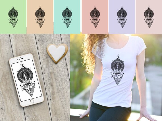 Femme Pratiquant Yoga Tatouage Old School Jeune Fille Médite Sur La Montagne Volante Svg Png Jpg Femme Pratiquant Yoga T Shirt Design
