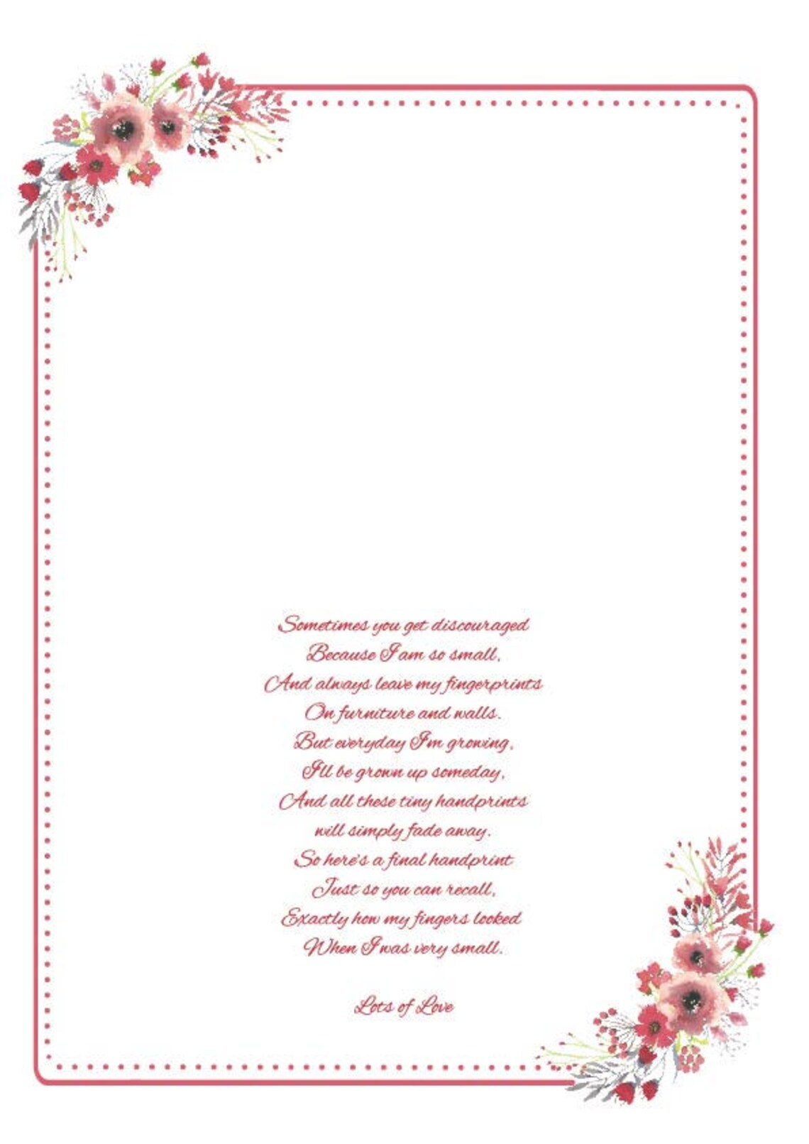 Handprint Poem Mothers Day Gift Digital Download A4 | Etsy