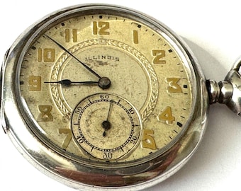 Orologio da tasca Illinois Burlington Sterling con cassa aperta, 21 rubini, doppio rullo, 56 mm, 1920