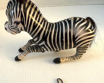 Vintage Jumping Zebra Wind-up Tin Litho Toy w/ Key Works MS 505