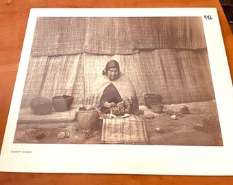 Edward Curtis Basket Maker 15" x 12" Print Native American Vintage EUC