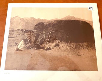 Edward S. Curtis Pima KI, 15" x 12", impresión en sepia, nativo americano, excelente estado, vintage.