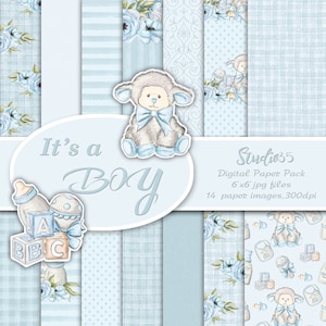 È un ragazzo - carta digitale blu agnello - ragazzo modelli - pecore vivaio Designs - Cute animale tappezzeria - Scrapbooking sfondi