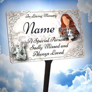 Your Photo Personalised Memorial Plaque & Stake. Waterproof, image 1