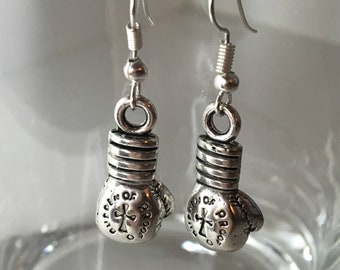 Boxing Glove Earrings Silver, Fitness Earrings, Boxing Jewelry, Kickboxing Gifts, Burden of Proof, Gift for Women Boxers, Gym Lover Gift