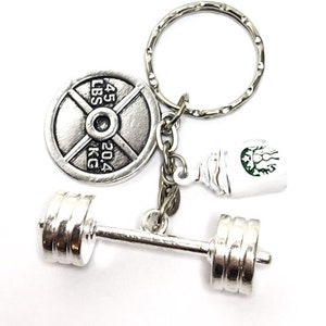 Coffee Charm, Barbell, Fitness Keychain, Coffee, Fitness Charms, Weight Plate, Dumbbell, Workout, Gym Jewelry, Weightlifting, Bodybuilding, image 2