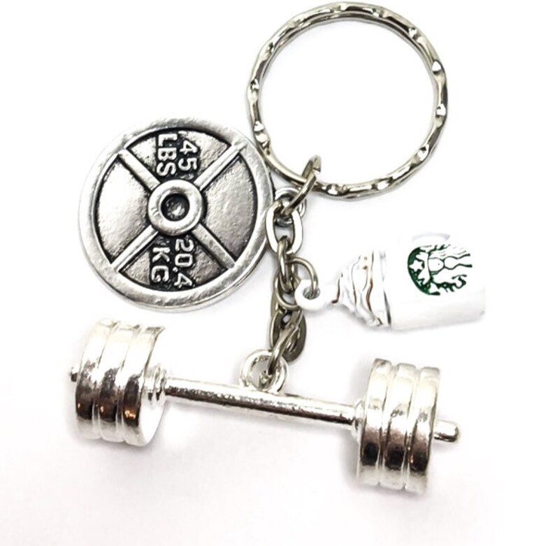 Coffee Charm, Barbell, Fitness Keychain, Coffee, Fitness Charms, Weight Plate, Dumbbell, Workout, Gym Jewelry, Weightlifting, Bodybuilding, image 2