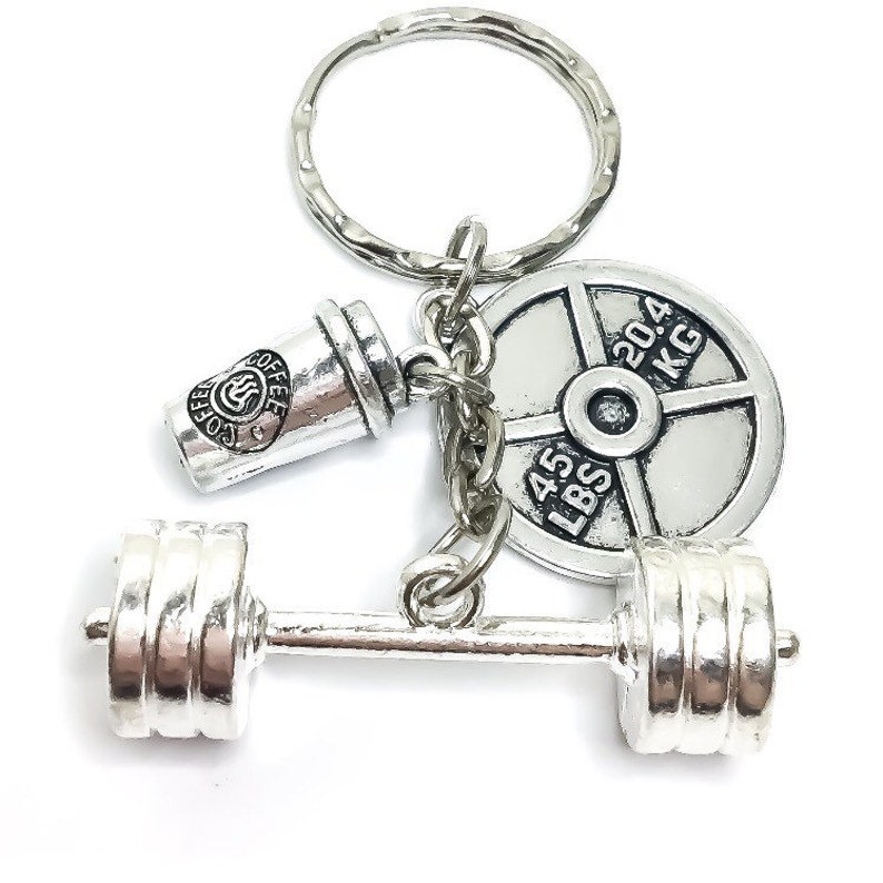 Coffee Charm, Barbell, Fitness Keychain, Coffee, Fitness Charms, Weight Plate, Dumbbell, Workout, Gym Jewelry, Weightlifting, Bodybuilding, image 4