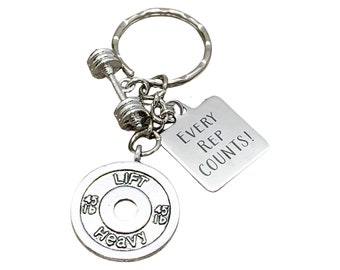 Every Rep Counts, Barbell Charm, Fitness Keychain, Workout Motivation, Gym Accessories, Bodybuilding Keychain, Fitness Instructor Gifts