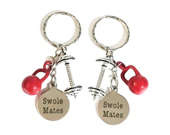 Swole Mates Gift, Fitness Keychain Set for 2, Matching Friendship Keychains, Workout Accessories, Fitness Friends Gift, Gym Key Ring