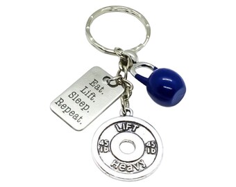 Fitness Keyring, Kettlebell Charm, Personal Trainer Gift, Hand Stamped Keyring, Weightlifting Keychain, Fitness Motivation, Quote Charm