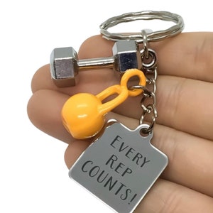 Every Rep Counts, Kettlebell Keychain, Fitness Exercise Gift, Weightloss Gift, Personal Trainer Key Ring, Gym Accessory, Bodybuilding Charm image 2
