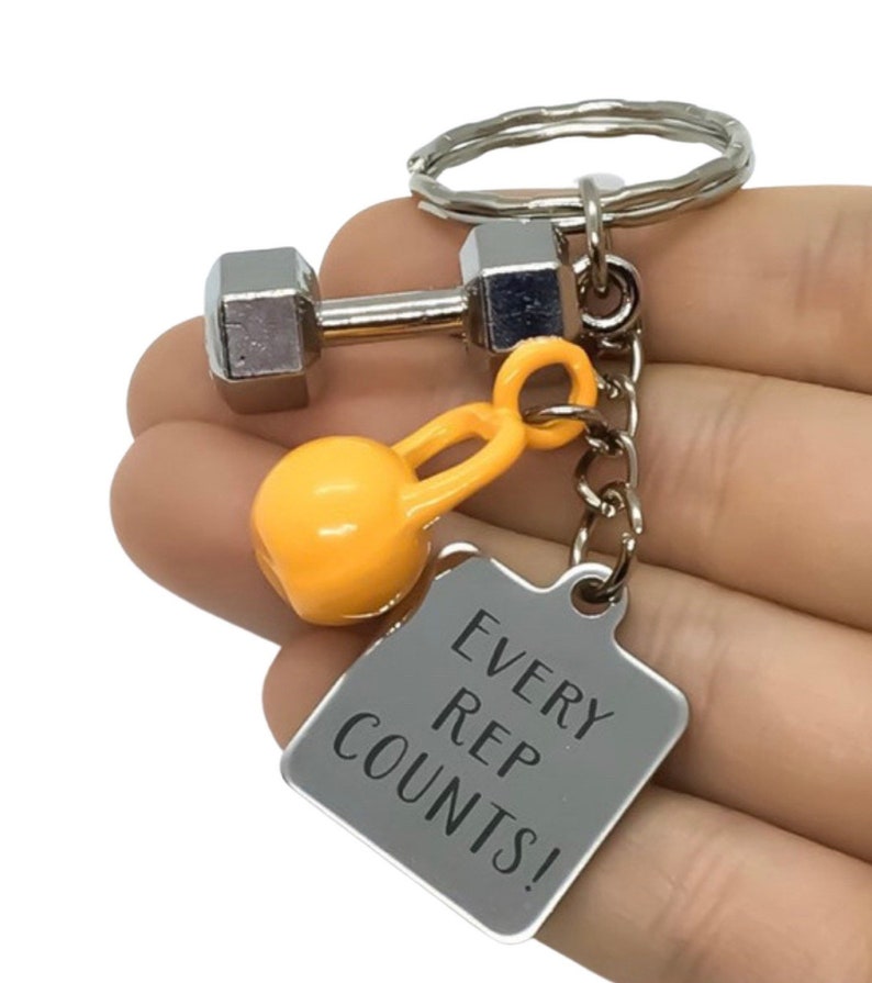 Every Rep Counts, Kettlebell Keychain, Fitness Exercise Gift, Weightloss Gift, Personal Trainer Key Ring, Gym Accessory, Bodybuilding Charm image 2