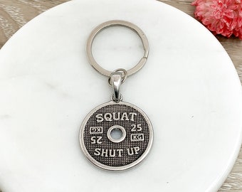 Bodybuilding Keychain, 25kg Weight Plate Charm, Weightlifting Accessory, Unisex Fitness Keychain, Gym Addict Gift, Workout Keychain