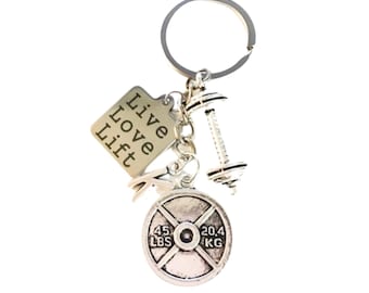 Personalized Fitness Keychain, Live Love Lift, Motivation, Weightlifting Keychain, Initial, Crossfit Gifts, Personal Trainer Gifts