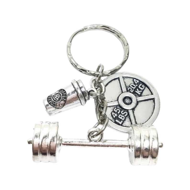 Coffee Charm, Barbell, Fitness Keychain, Coffee, Fitness Charms, Weight Plate, Dumbbell, Workout, Gym Jewelry, Weightlifting, Bodybuilding, image 1