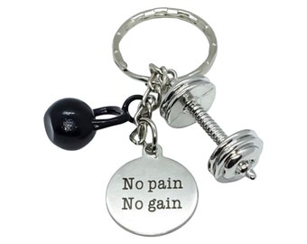 No Pain No Gain, Gym Lover Gifts, Fitness Keychain, Kettlebell Charm, Weightlifting Gift, Personal Trainer, Gym Keychain, Motivational Charm