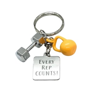 Every Rep Counts, Kettlebell Keychain, Fitness Exercise Gift, Weightloss Gift, Personal Trainer Key Ring, Gym Accessory, Bodybuilding Charm image 1