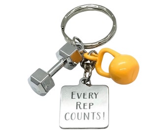 Every Rep Counts, Kettlebell Keychain, Fitness Exercise Gift, Weightloss Gift, Personal Trainer Key Ring, Gym Accessory, Bodybuilding Charm