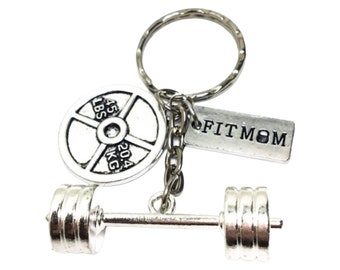 Fit Mom Gift, Barbell Charm, Fitness Keychain, Workout Keychain, Dumbbell, Fit Girl Gifts, Gym Lover Gifts, Fitness Jewellery, Gym