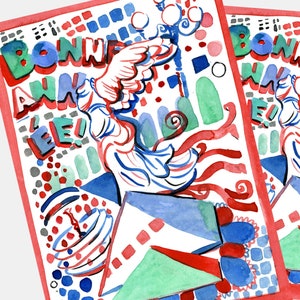 Paris mit Flügeln / Set von 10 Aquarell-Weihnachtskarten / Louvre-Weihnachtspostkarten