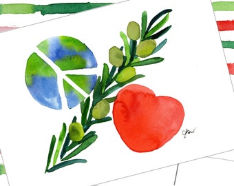 Peace, Love & Watercolor 2022 / Set of 10 Beautifully Illustrated Holiday Greeting Cards