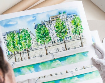 Watercolor Île Saint-Louis / limited edition of 10 Paris artist prints from my book "Paris in Stride"