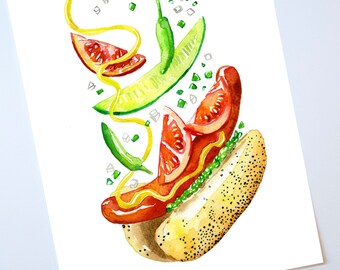 Chicago hotdog: My Kind of....digital watercolor food print