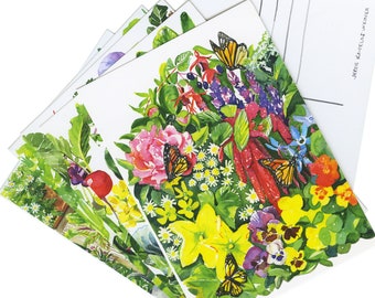 Set von 10 bunten Aquarell Victory Garden Postkarten / Geschenke für Gärtner