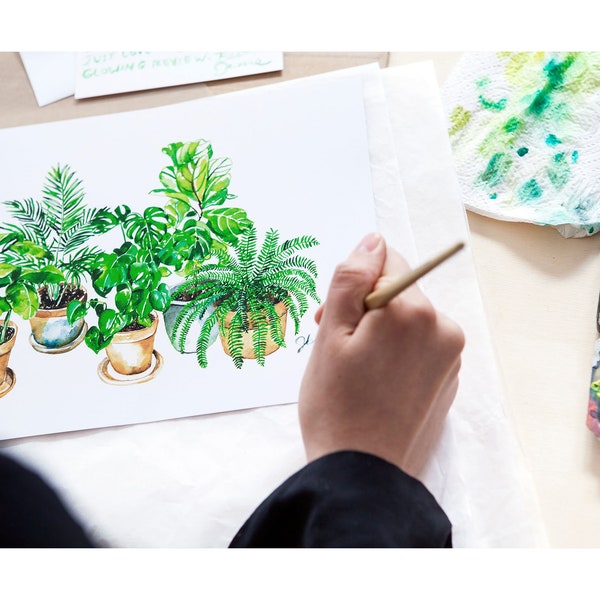 Happy houseplants! A watercolor botanical print