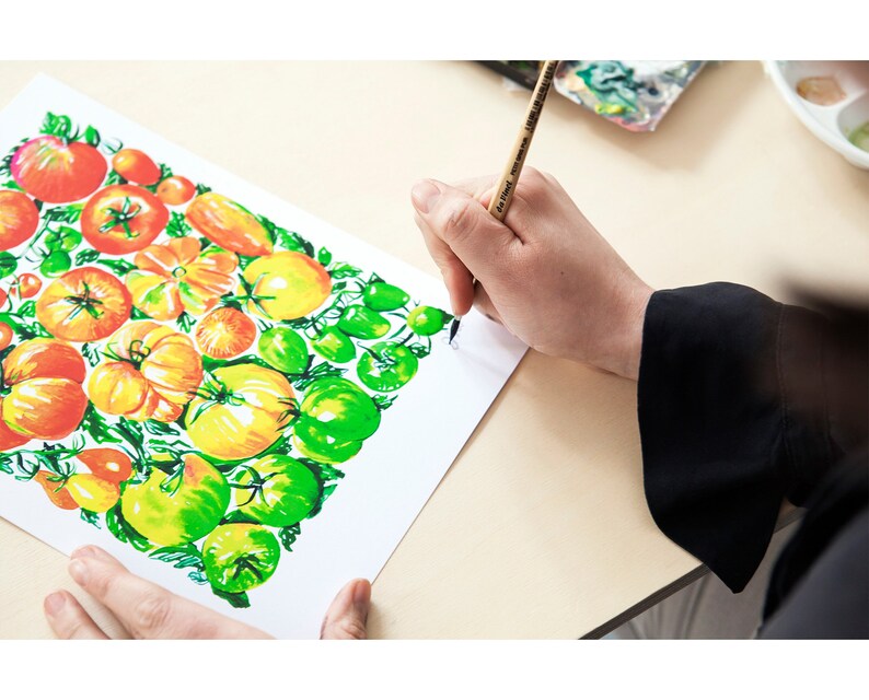 Tomato / tomates: A watercolor digital fruit and vegetable print for the tomato-loving foodie image 2