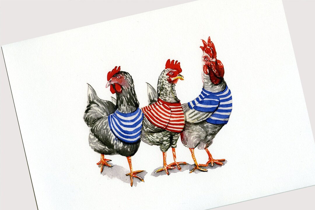 3 French Hens Print / 12 Days of Christmas Watercolor Illustration