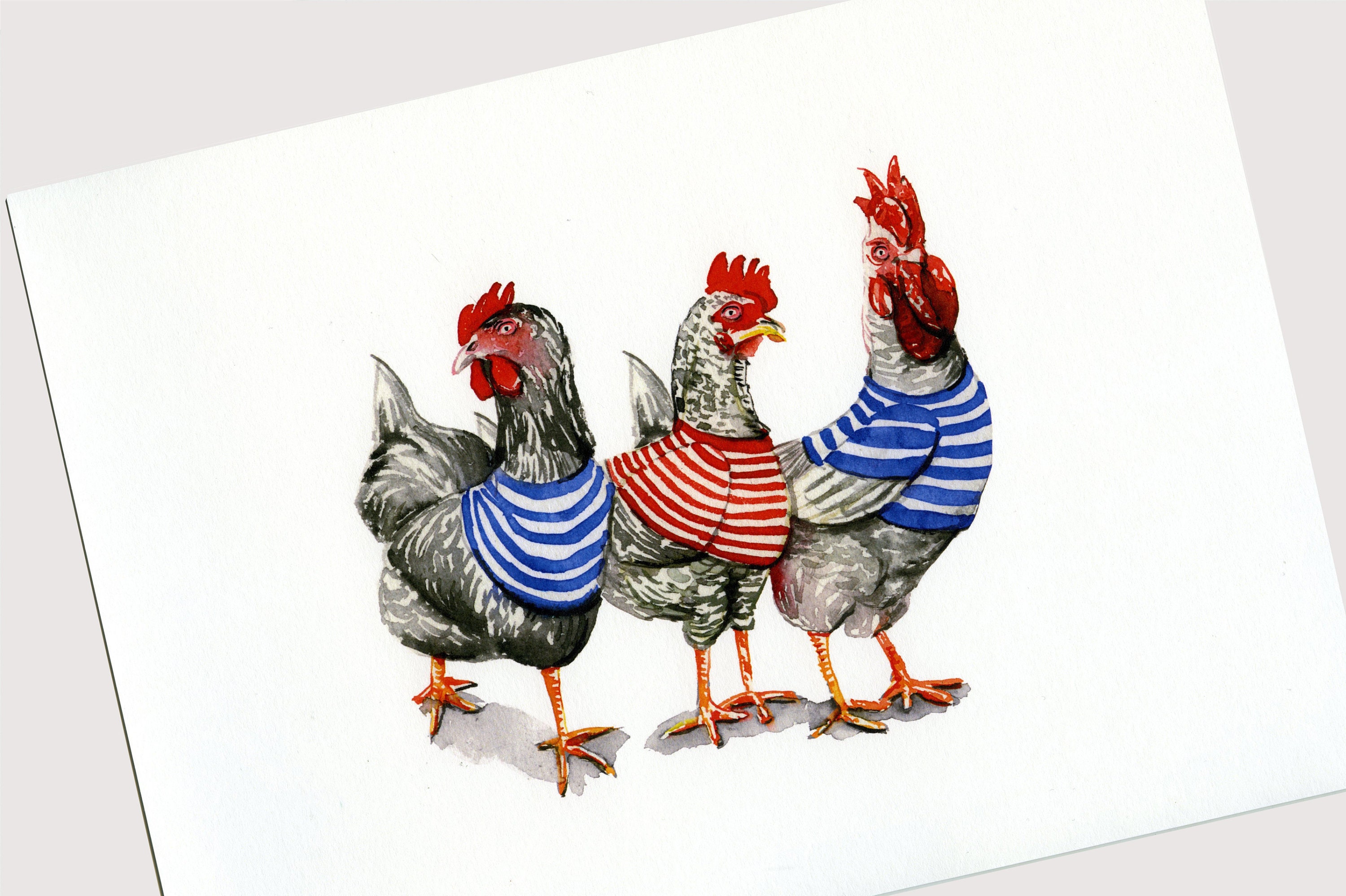 3 French Hens Print / 12 Days of Christmas Watercolor Illustration