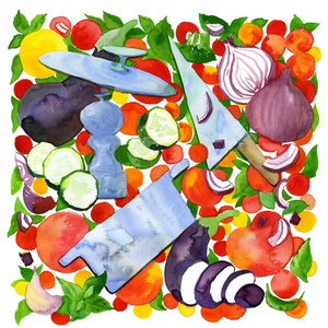 Ratatouille aquarelprint/francofiele keukenkunst