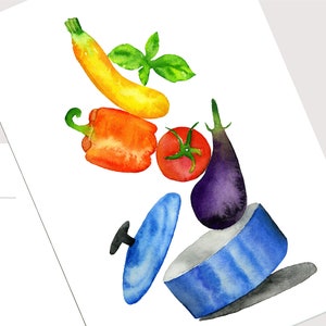 Ratatouille acquerello illustrazione cibo stampa digitale / regalo di cibo francese per francofili